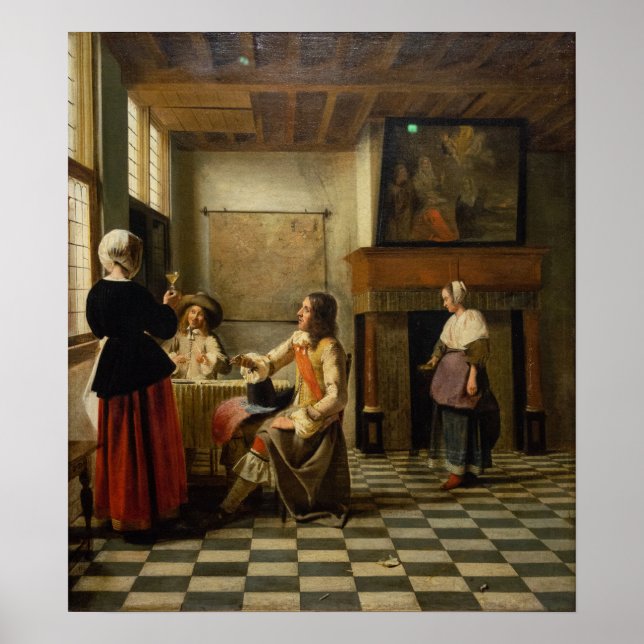 De Hooch - A Woman Drinking With Two Men 1658 Poster (Front)