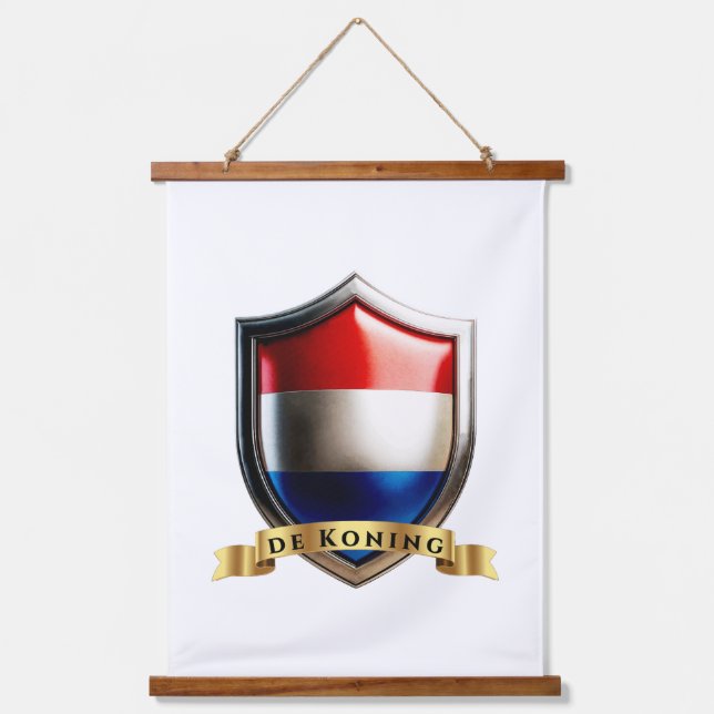 de Koning Netherlands Surname Shield Hanging Tapestry (Front)