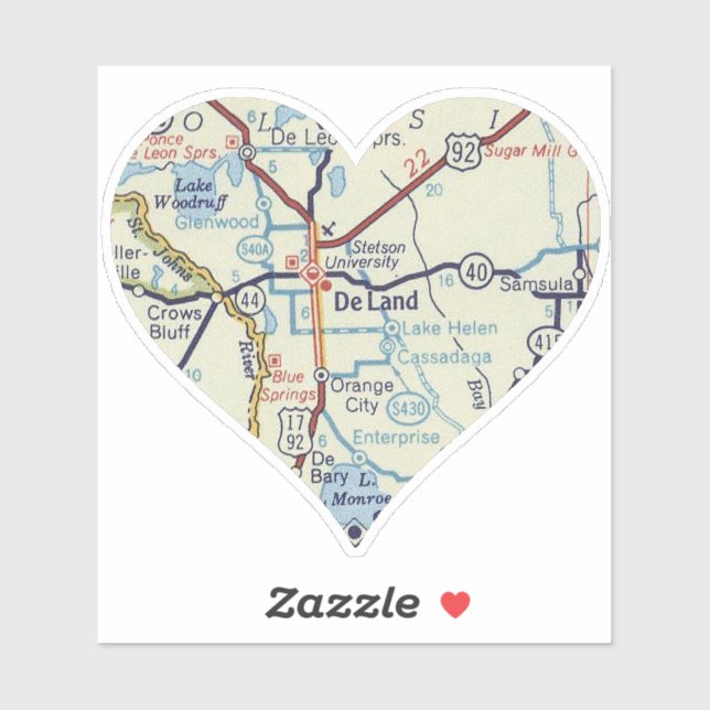 De Land Florida Vintage Map Sticker (Sheet)