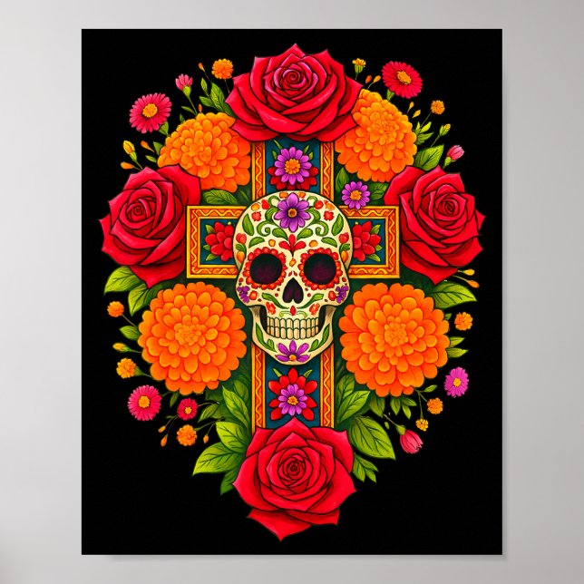 De Los Muertos Day Of The Dead Sugar Skull Christi Poster (Front)