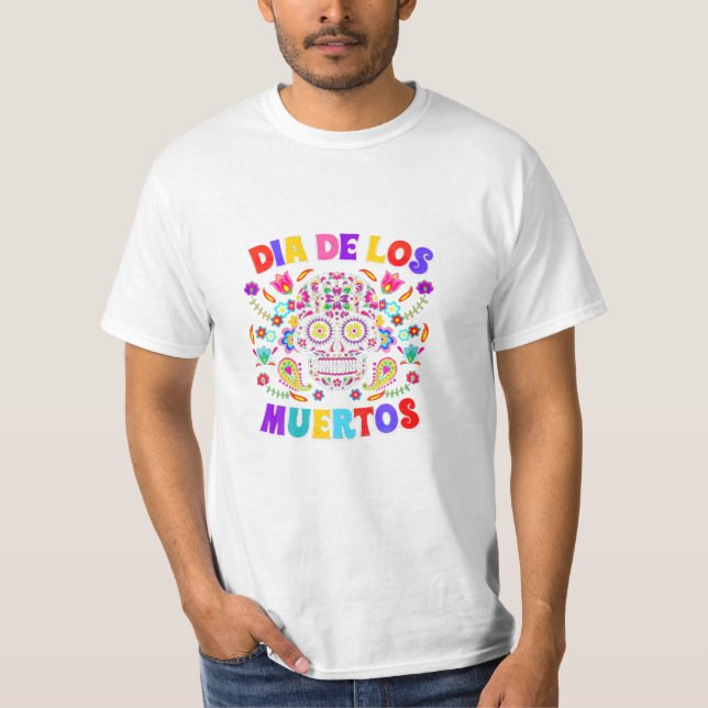 De Los Muertos Funny Skulls T-Shirt (Front)