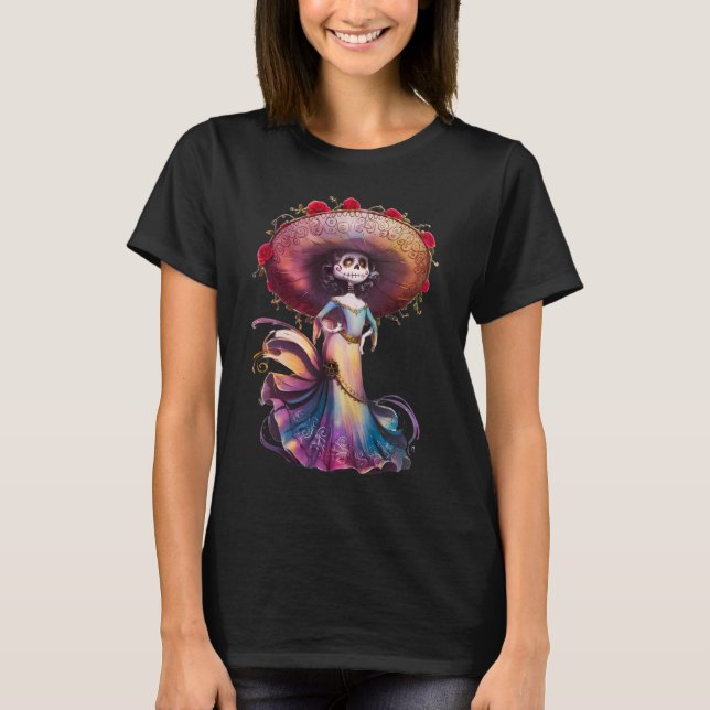 De Los Muertos La Catrina Day of The Dead Sugar Sk T-Shirt (Front)
