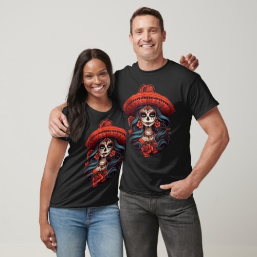 De Los Muertos La Catrina Day of the Dead Sugar  T_Shirt