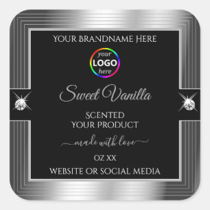 De Luxe Black Shiny Silver with Logo Product Label