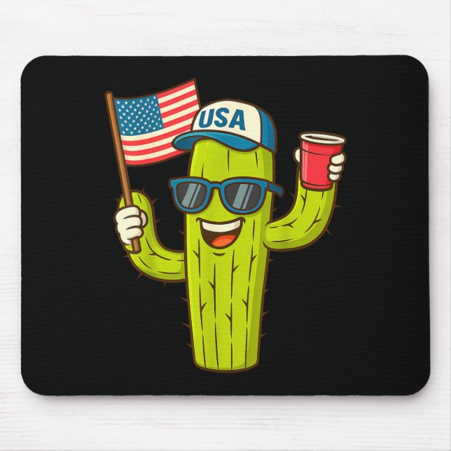 De mayo funny cool peace cactus us flag 4th of jul mouse pad (Front)