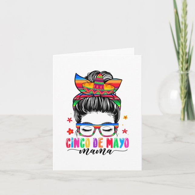 De Mayo Mama Messy Bun Hair Mexican Mom Mothers Da Card (Front)