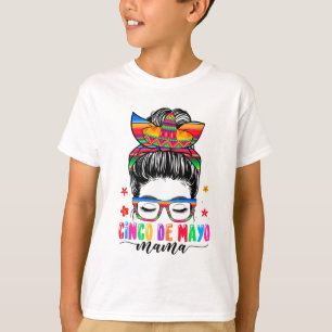 De Mayo Mama Messy Bun Hair Mexican Mom Mothers Da T-Shirt