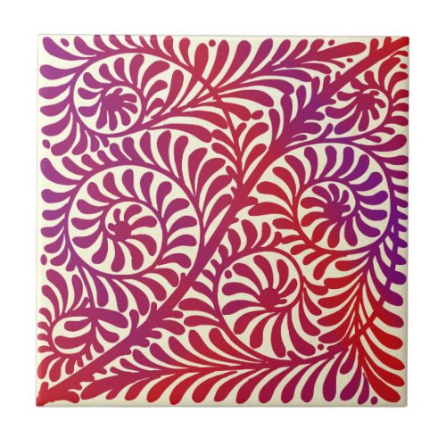 De Morgan Ruby Lustre Foliage Scrolls c1880 Repro Ceramic Tile