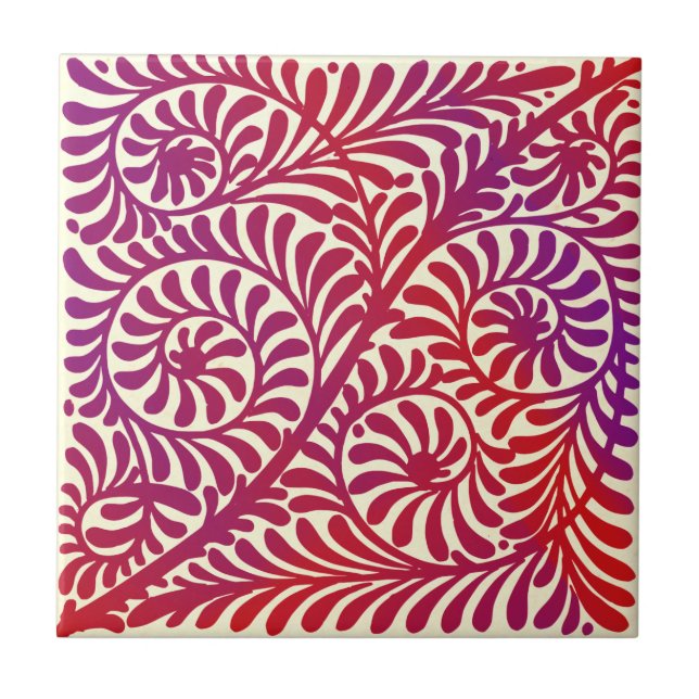 De Morgan Ruby Lustre Foliage Scrolls c1880 Repro Ceramic Tile (Front)
