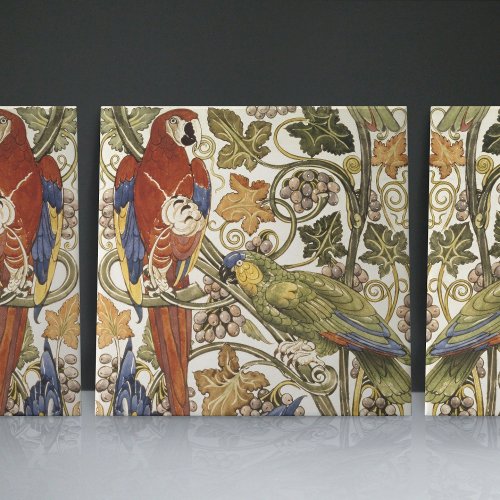 De Morgans Parrots on Grapevine Collection Ceramic Tile