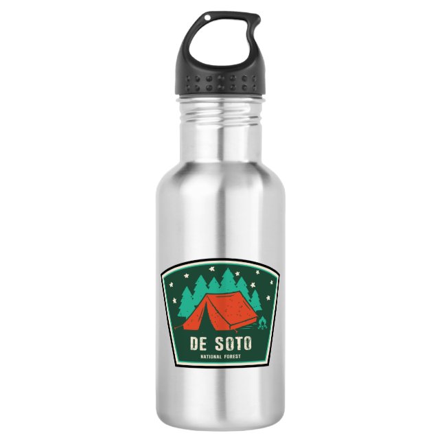De Soto National Forest Camping Stainless Steel Water Bottle (Front)