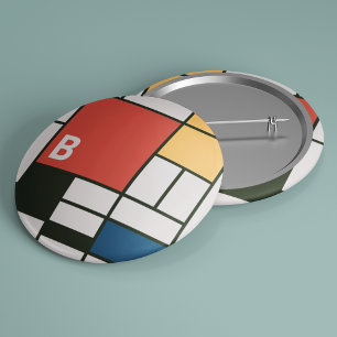 De Stijl Inspired Primary Colored Squares Monogram Button