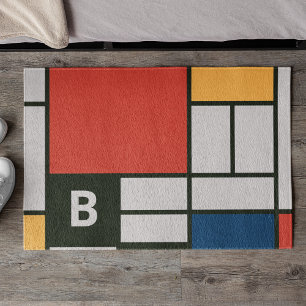 De Stijl Inspired Primary Colored Squares Monogram Doormat