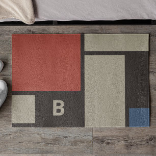 De Stijl Inspired Primary Colored Squares Monogram Doormat