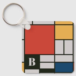 De Stijl Inspired Primary Colored Squares Monogram Keychain