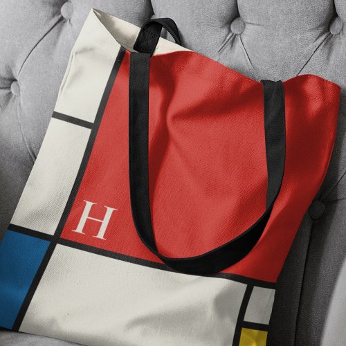 De Stijl Inspired Primary Colored Squares Monogram Tote Bag