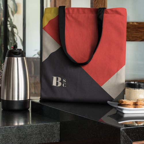 De Stijl Inspired Primary Colored Squares Monogram Tote Bag