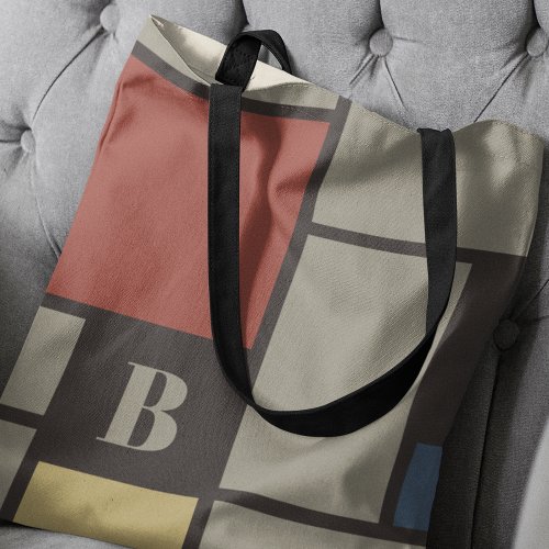 De Stijl Inspired Primary Colored Squares Monogram Tote Bag