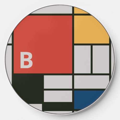 De Stijl Inspired Primary Colored Squares Monogram Wireless Charger