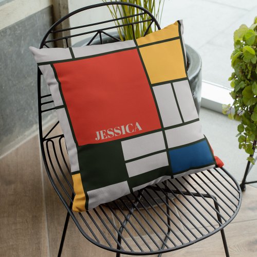 De Stijl Inspired Primary Colored Squares Throw Pillow