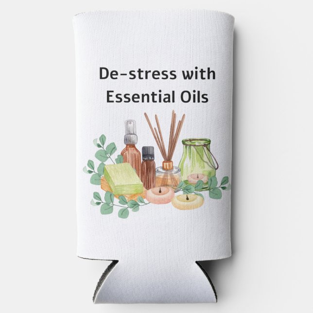 De-Stress with Essential Oils Seltzer Can Cooler (Front)