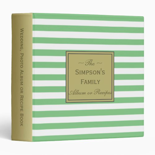 De York Green Striped for Wedding Photos Recipes 3 Ring Binder