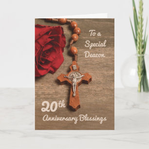 Deacon 20th Ordination Anniversary Rose & Rosary Card