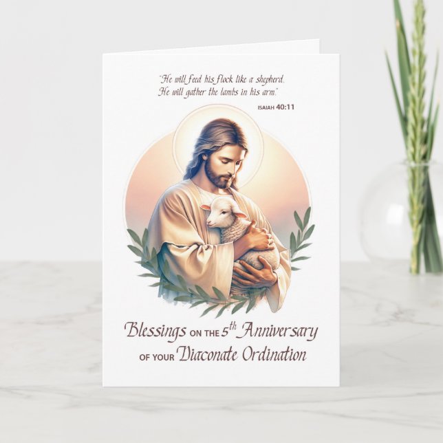 Deacon 5th Ordination Anniversary Jesus Shepherd Card (Front)