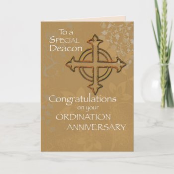 Deacon Anniversary Of Ordination Gold Cross Card by sandrarosecreations at Zazzle