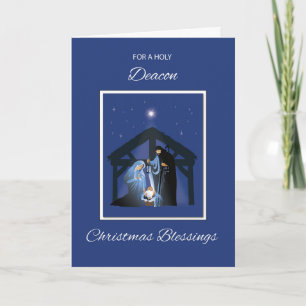 Deacon Christmas Blessings Manger on Blue Card