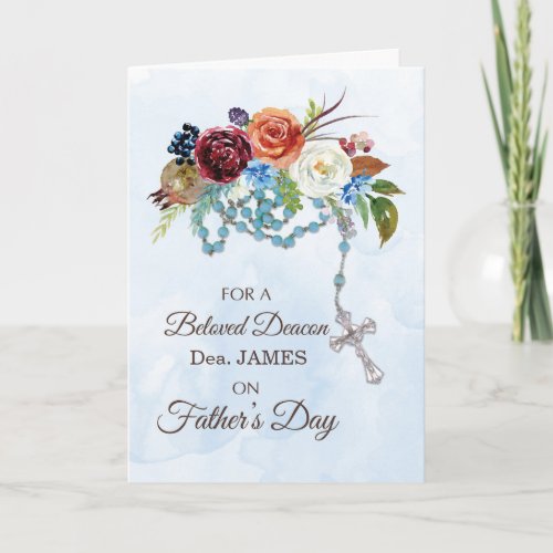 Deacon Fathers Day With Rosary Colorful Flowers Card