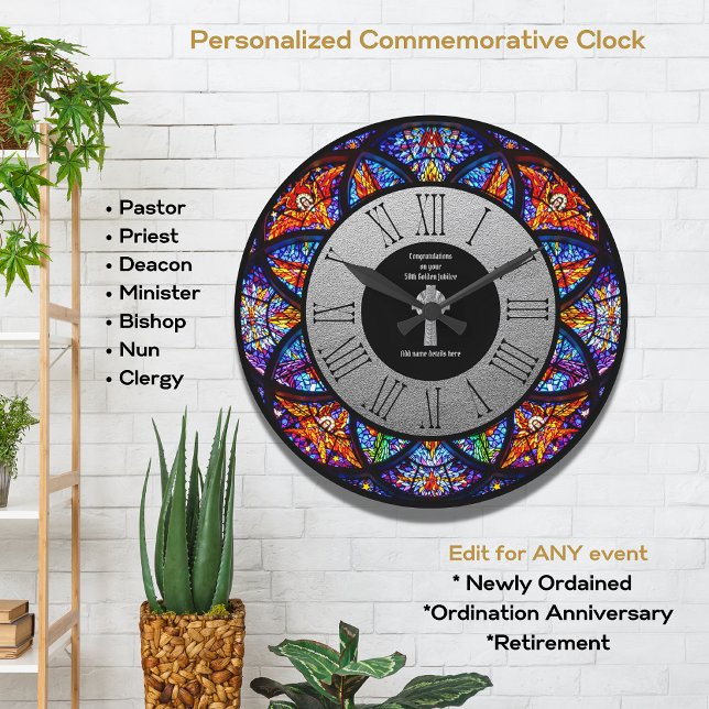 Deacon Minister Ordination Anniversary StainedGlas Large Clock (Creator Uploaded)