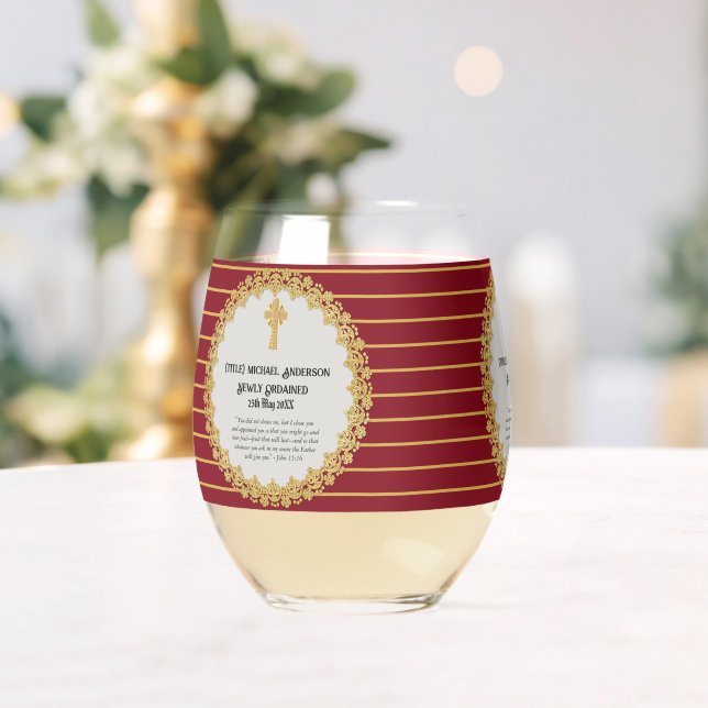DEACON Newly Ordained Verse Gift Commemorative Stemless Wine Glass (Insitu (Wedding))