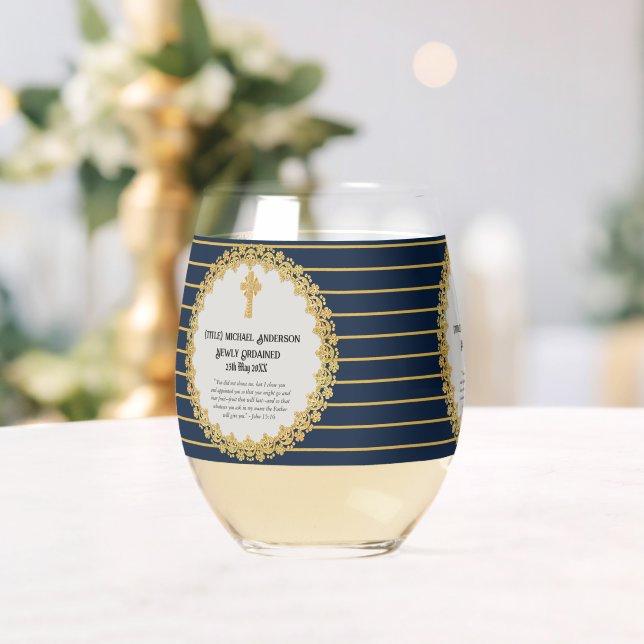 DEACON Newly Ordained Verse Gift Commemorative Stemless Wine Glass (Insitu (Wedding))