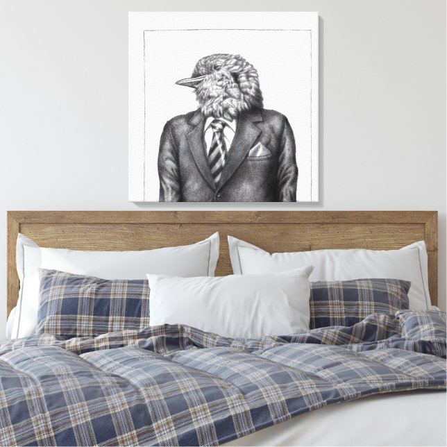 Dead Bird in Black Suits (Snow) Canvas Print (Insitu(Bedroom))