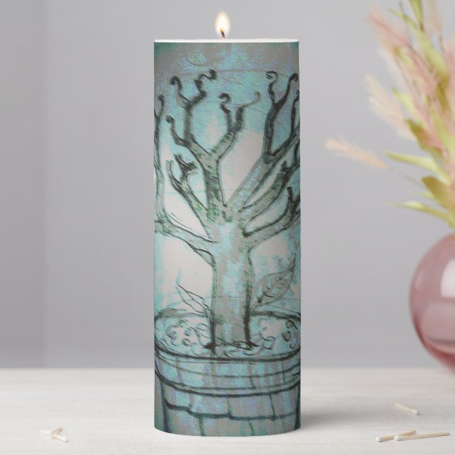 dead bonsai tree thermal tumbler pillar candle (In Situ)