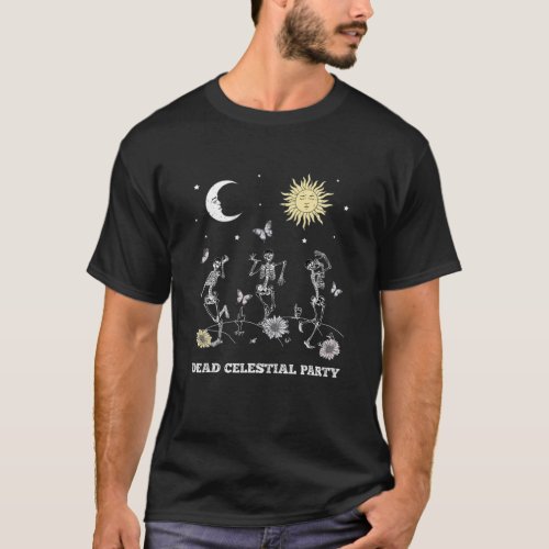 Dead Celestial Party Skeleton Boho Sun And Moon Ce T_Shirt