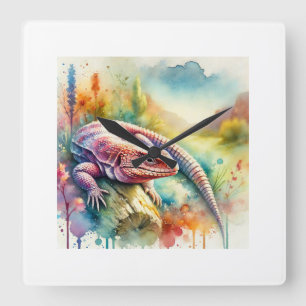 Dead Cow Lizard 310824AREF112 - Watercolor Square Wall Clock