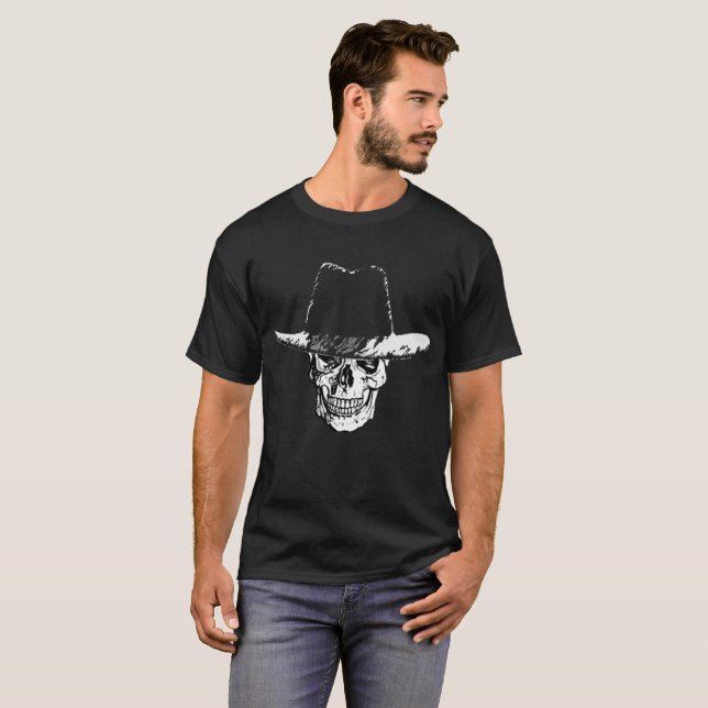 Dead Cowboy Skull Wearing a Cowboy Hat T-shirt (Front Full)