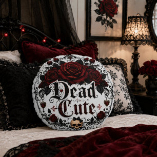 Dead Cute Red Rose Gothic Romance Halloween Round Pillow