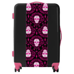 Dead Damask Black & Pink Sugar Skulls Luggage
