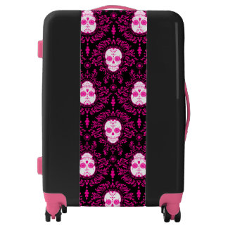 Dead Damask Black & Pink Sugar Skulls Luggage