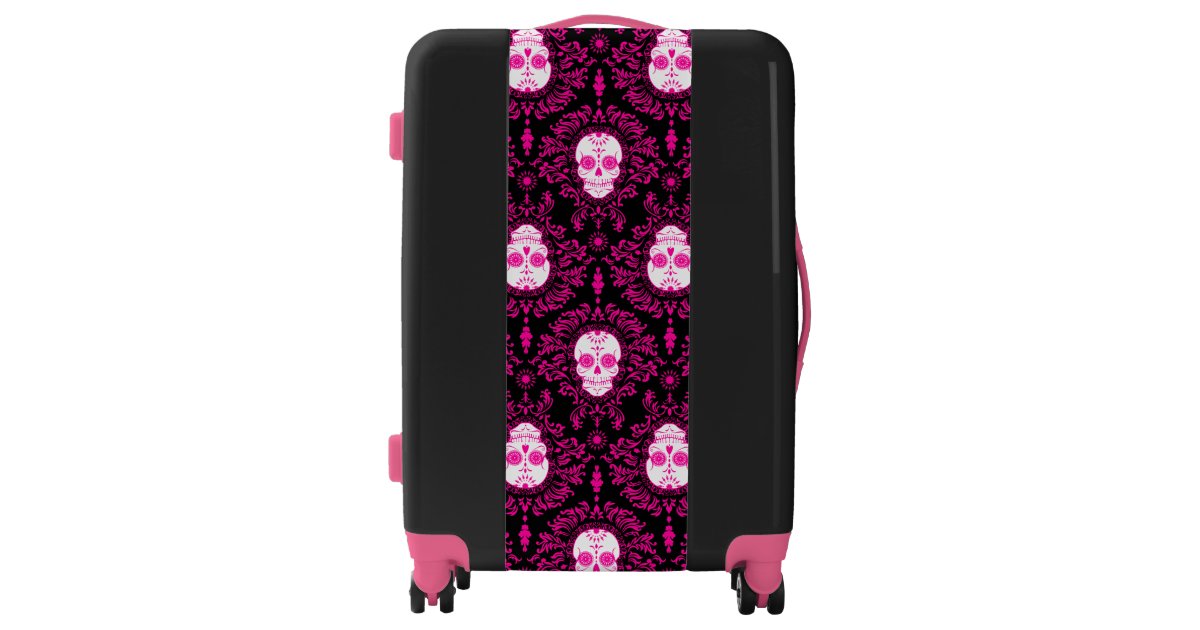 Dead Damask Black & Pink Sugar Skulls Luggage | Zazzle