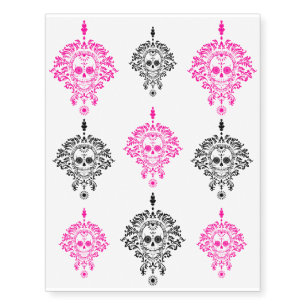 Dead Damask - Black & Pink Sugar Skulls Temporary Tattoos