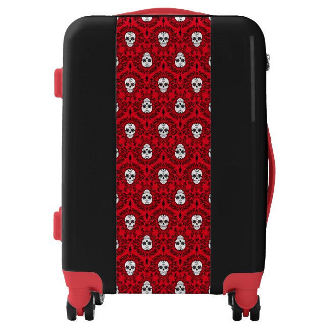 Dead Damask Black & Red Sugar Skulls Luggage (Front)
