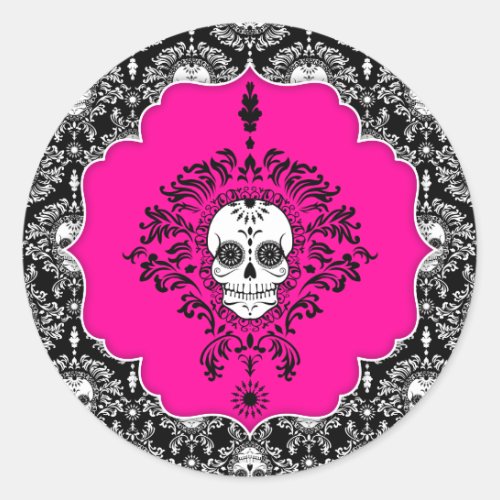 Dead Damask _ Chic Sugar Skull Classic Round Sticker
