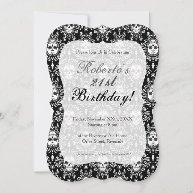 Dead Damask - Chic Sugar Skull Custom Invitations (Front)