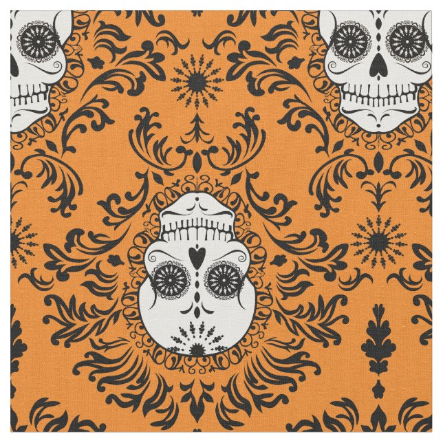 Dead Damask - Chic Sugar Skull Damask Pattern Fabric (Close Up)