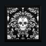 Dead Damask - Chic Sugar Skull Keepsake Box<br><div class="desc">A fun & festive sugar skull keepsake gift box - click CUSTOMIZE to change the background color</div>