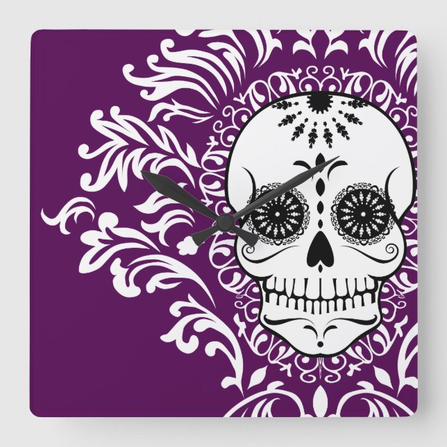 Dead Damask - Chic Sugar Skull Wall Clock (Front)